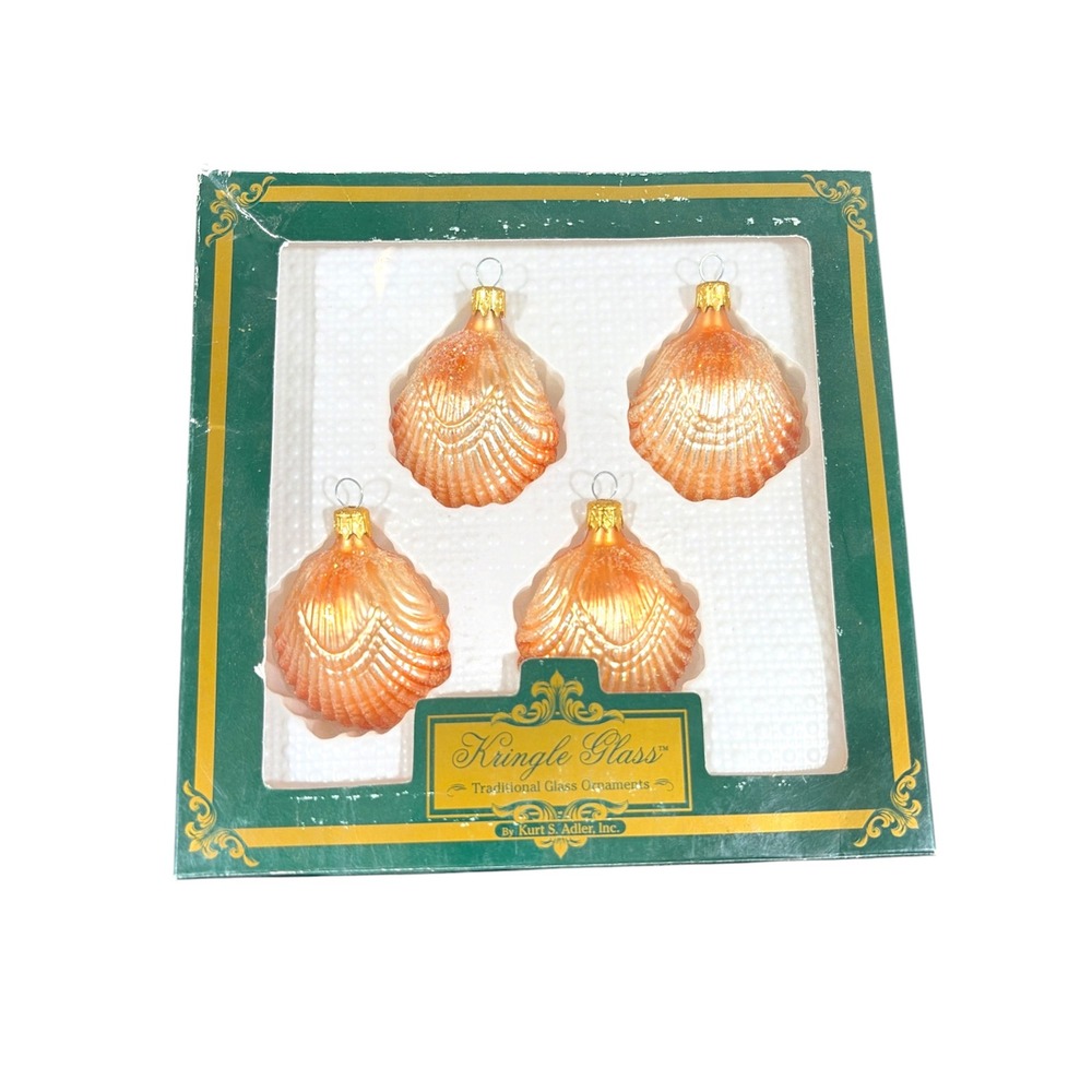 Vintage Kurt S. Adler Kringle Glass Scallop Sea Shell Ornaments Set 4 Hand Blown